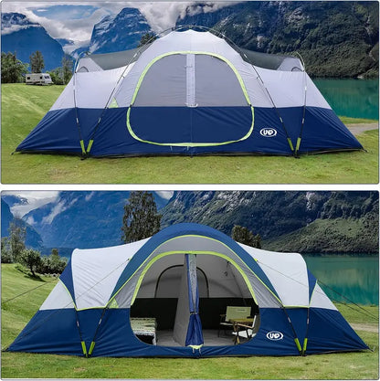 10-Person Family Camping Tent  Easy-Setup, Double-Layer Weatherproof Shelter with 2 Rooms & 5 Mesh Windows (18′ x 9′ x 6.5′)