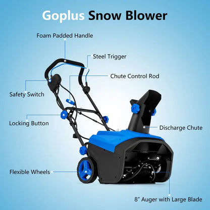 120V Electric Snow Thrower with 180° Rotating Chute and Foldable Handle
