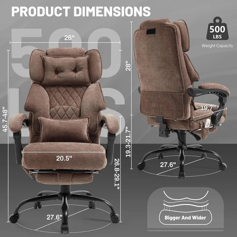 Heavy-Duty Leather Office Chair with Footrest  Supports Up to 500 lbs