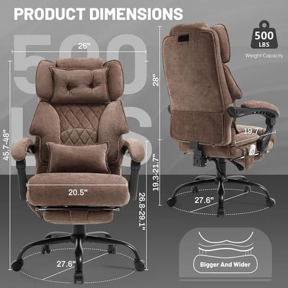 Heavy-Duty Leather Office Chair with Footrest  Supports Up to 500 lbs