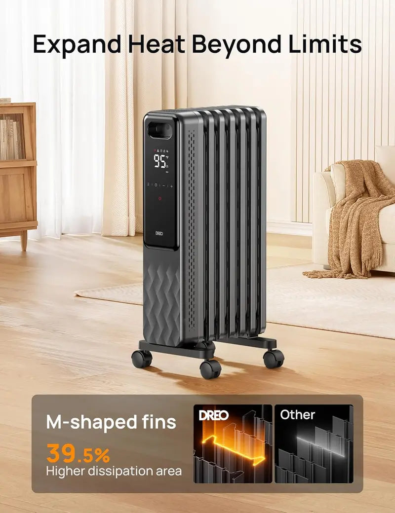 Dreo Oil-Filled Radiator Heater | 1500W Quiet Indoor Electric Heater with Remote, Child Lock, 4 Heat Modes, 24-Hour Timer, Digital Thermostat & Dual Safety Protection