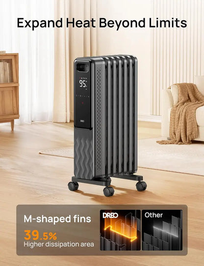 Dreo Oil-Filled Radiator Heater | 1500W Quiet Indoor Electric Heater with Remote, Child Lock, 4 Heat Modes, 24-Hour Timer, Digital Thermostat & Dual Safety Protection