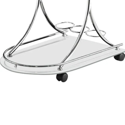 Captivating Serving Cart With 2 Frosted Glass Shelves, Silver- Saltoro Sherpi