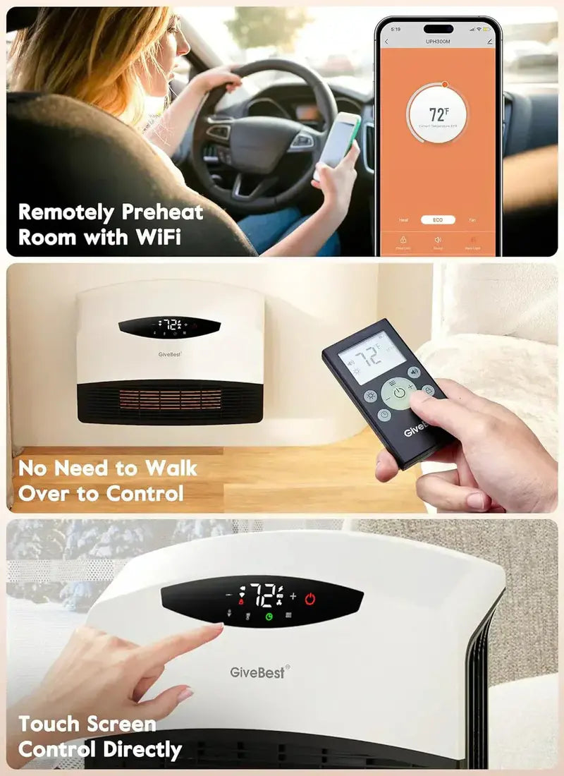 Dual-Mode 1500W Electric Heater: WiFi & Remote-Controlled Wall-Mount or Floor-Standing Design