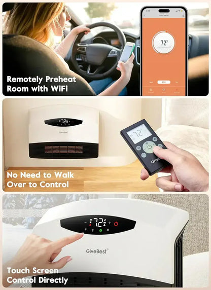 Dual-Mode 1500W Electric Heater: WiFi & Remote-Controlled Wall-Mount or Floor-Standing Design