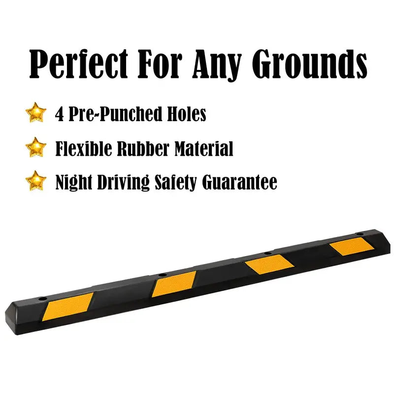 72-Inch Heavy-Duty Rubber Parking Curb with Reflective Yellow Safety Stripes