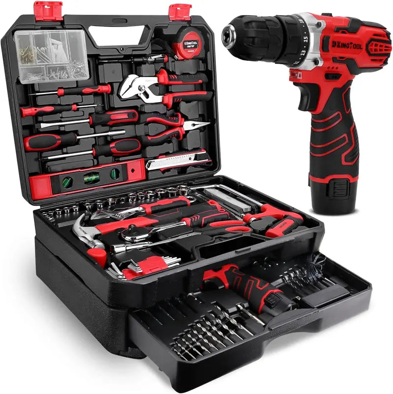 KingTool 276-Piece Cordless Tool Kit  Includes 12V Drill, Bits, and Organized Storage Case
