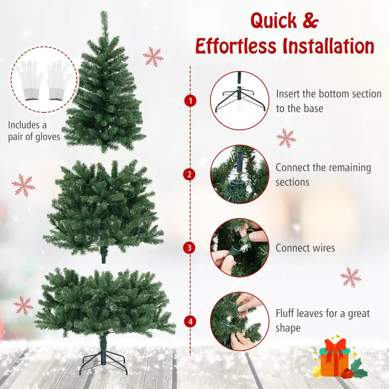 6 ft Pre-Lit Christmas Tree  Hinged Artificial Xmas Tree with 200 Warm White LED Lights