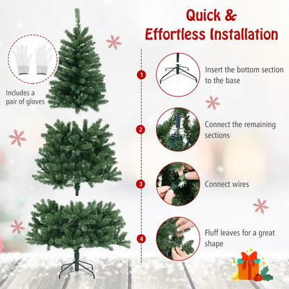 6 ft Pre-Lit Christmas Tree  Hinged Artificial Xmas Tree with 200 Warm White LED Lights