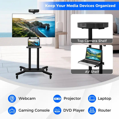 Rolling TV Cart  Lightweight Mobile Stand for 32″70″ Flat or Curved Screens (Up to 110 lbs), VESA 600×400 mm Support