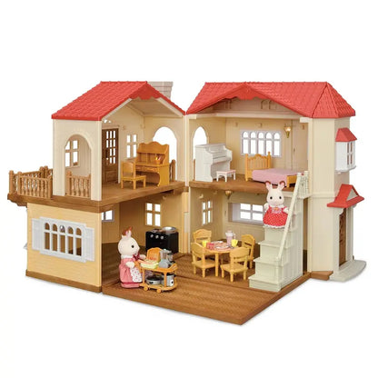 Calico Critters Red Roof Country Home  Interactive Dollhouse Playset with Miniature Furniture, Figures & Accessories