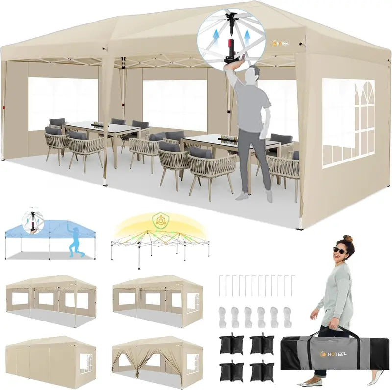 HOTEEL 10×30 ft Commercial-Grade Event Tent with Eight Adjustable Sidewalls  Ideal for Weddings and BBQs