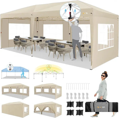 HOTEEL 10×30 ft Commercial-Grade Event Tent with Eight Adjustable Sidewalls  Ideal for Weddings and BBQs