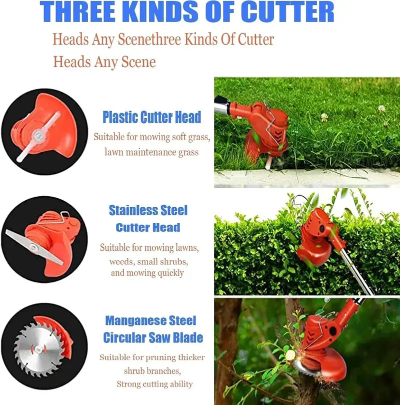 Cordless Electric Weed Trimmer  3-Blade Stringless Grass Cutter for Precision Edging