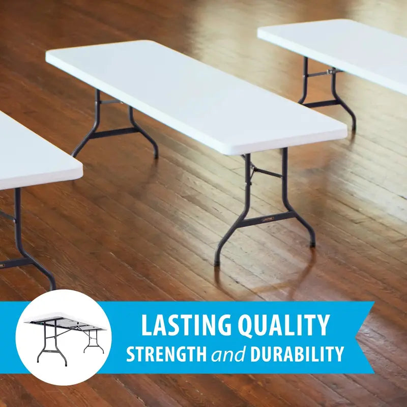 Lifetime Heavy-Duty 8′ Folding Table in White Granite  Commercial-Grade Design (22980)