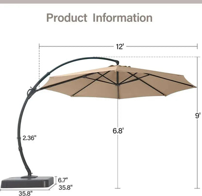 LAUSAINT HOME Cantilever Patio Umbrella  11-Foot Curved Deluxe Shade with Included Base