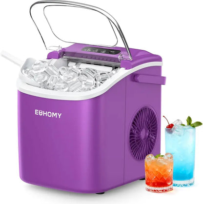 EUHOMY Black Countertop Ice Machine  26 lb/Day, 9 Cubes in 6 Minutes, Auto-Cleaning, Portable with Handle, Basket & Scoop