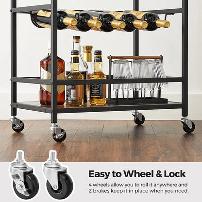 Bar Cart, Serving Cart, Industrial, Rustic Brown and Black