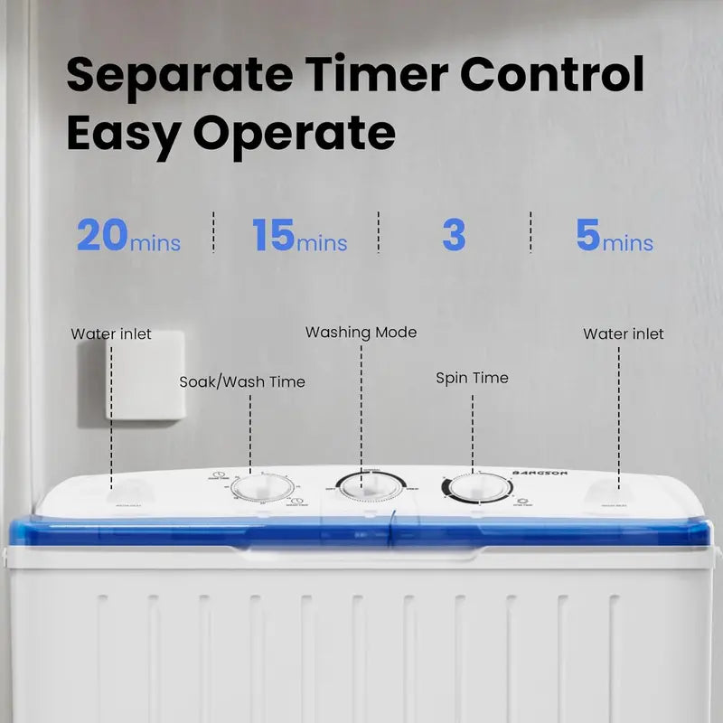 BANGSON Mini Twin Tub Washer-Dryer Combo  17.6 lb Total Capacity, Space-Efficient Laundry Unit