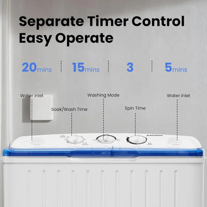 BANGSON Mini Twin Tub Washer-Dryer Combo  17.6 lb Total Capacity, Space-Efficient Laundry Unit