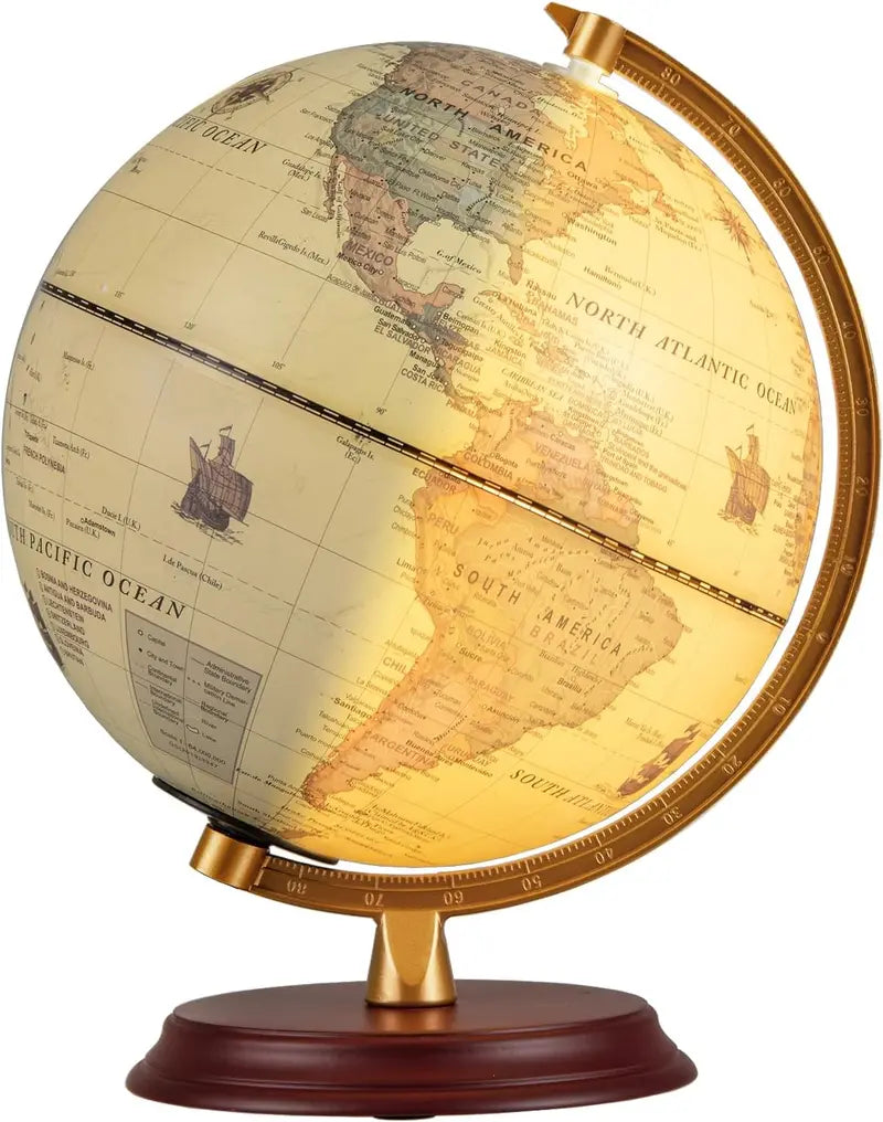 8-Inch Nightlight Globe Lamp  HD Map Illuminated Desk Light with Wooden Base
