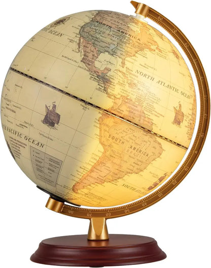 8-Inch Nightlight Globe Lamp  HD Map Illuminated Desk Light with Wooden Base
