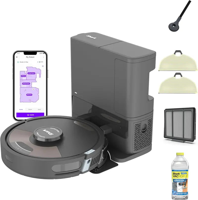 Cool Grey Voice-Controlled Robot Vacuum  Matrix Clean Mapping, 60-Day Self-Empty Base & All-Surface Cleaning Performance