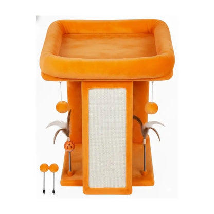 Elevated Cat Tree with Accessible Platform, Scratch Board, and Interactive Toys