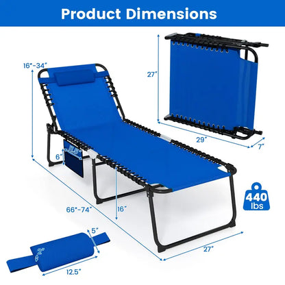 Extra-Large Outdoor Tanning Lounge Chair  5-Position Adjustable Folding Chaise