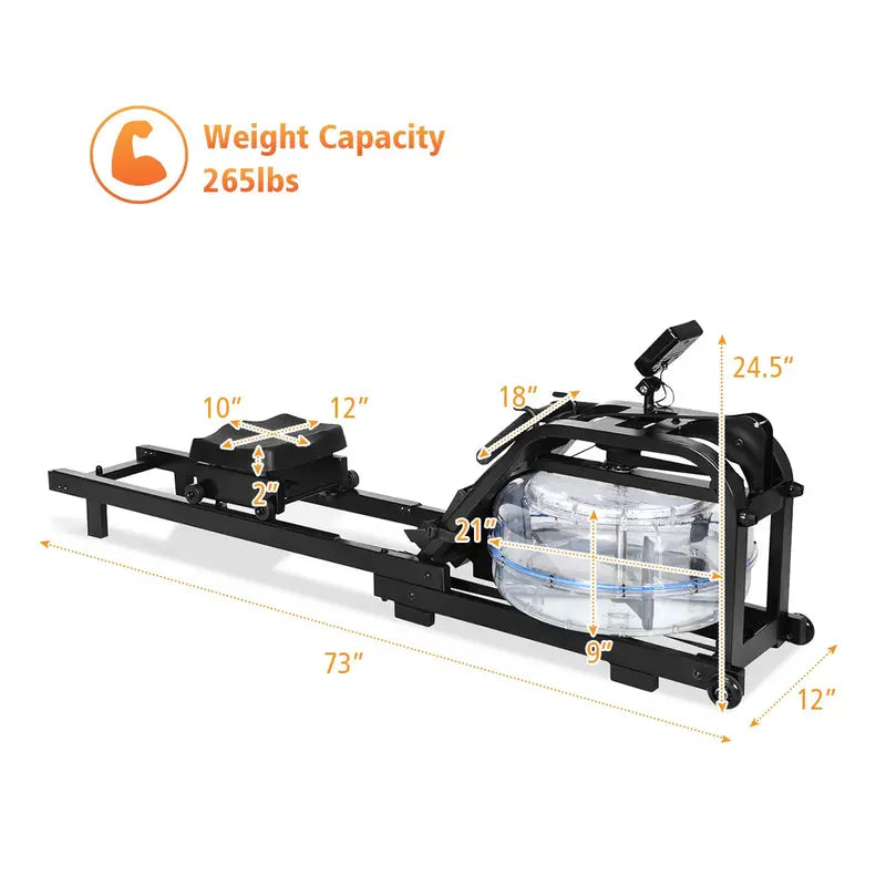 Dual-Track Water Rowing Machine with Adjustable Resistance, LCD Monitor & High Weight Capacity