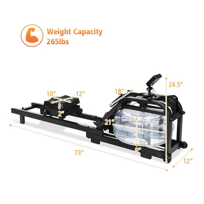 Dual-Track Water Rowing Machine with Adjustable Resistance, LCD Monitor & High Weight Capacity