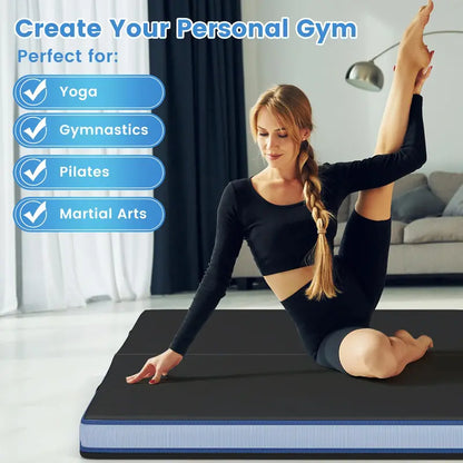 Thickened 4′ x 4′ Bi-Fold Fitness Mat  4″ Dense Foam with PU Leather Cover & Transport Handles