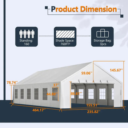 20′ x 40′ Commercial-Grade Party Tent  Waterproof Event Shelter with Zippered Door, Removable Sidewalls & Storage Bags