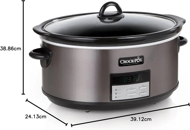 8-Quart Black Stainless Steel Slow Cooker  Auto-Warm Function & Digital Programmable Controls