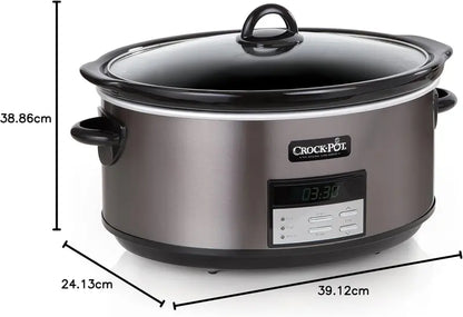 8-Quart Black Stainless Steel Slow Cooker  Auto-Warm Function & Digital Programmable Controls