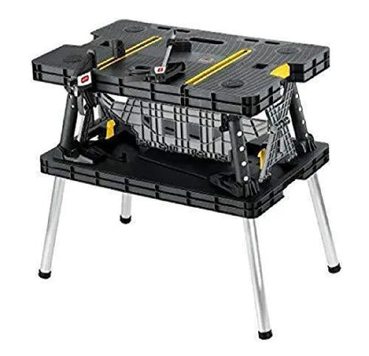 Keter Folding Miter Saw Stand  12-Inch Woodworking Workbench with Clamps, Black/Yellow