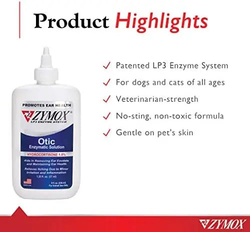 Zymox 1% Hydrocortisone Otic Solution for Dogs &amp; Cats  8oz Ear Infection Relief