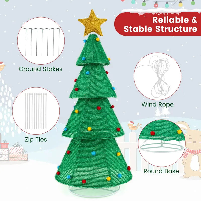 6.2-Foot Collapsible Pre-Lit Christmas Tree with 200 LEDs, Star Topper & Furry Ornaments
