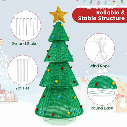 6.2-Foot Collapsible Pre-Lit Christmas Tree with 200 LEDs, Star Topper & Furry Ornaments