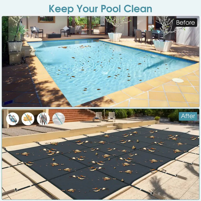 Custom-Fit Safety Pool Cover for 32′ x 16′ In-Ground Pools (Actual Size: 34′ x 18′)
