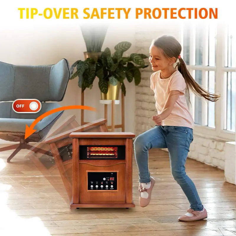 LifePlus Space Heater Electric Infrared Quartz Portable Wood 1500W Freestanding with Remote Control