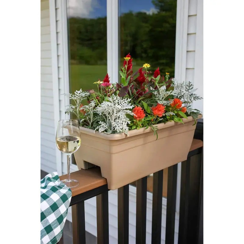 The HC Companies Heavy-duty 24 in. W Plastic Akro Deck Rail Box Planter, White with Plugs SPX24DB0A10C005LRBWT-WHITE