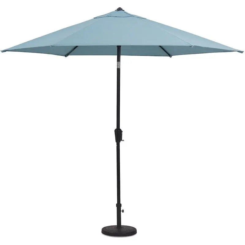 Hanover Lavallette 5-Piece Dining Set  Ocean Blue Stationary Chairs, 52-Inch Round Tempered Glass Table, Umbrella & Base Included