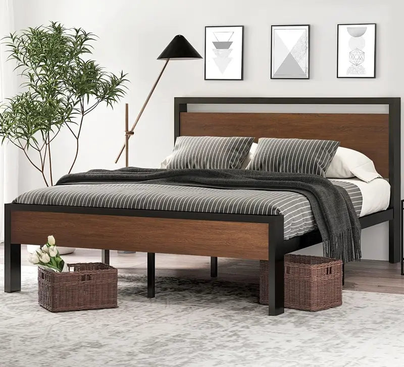 SHA CERLIN Full-Size Metal Platform Bed Frame ¡ª 14-Inch Low Profile with Wood Headboard &amp; Footboard