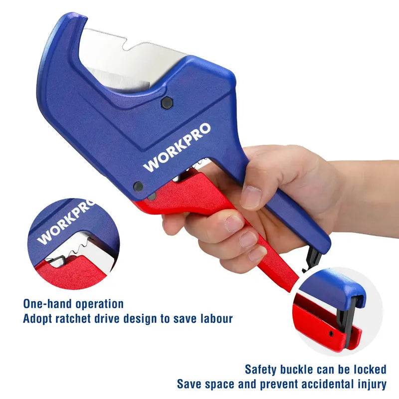 WORKPRO Ratcheting PVC & PEX Pipe Cutter  Cuts Up to 2-1/2″ Diameter