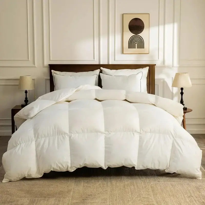 Organic Down Duvet  Queen Size, 100% Cotton Cover, Hypoallergenic & Cloud-Like Fill
