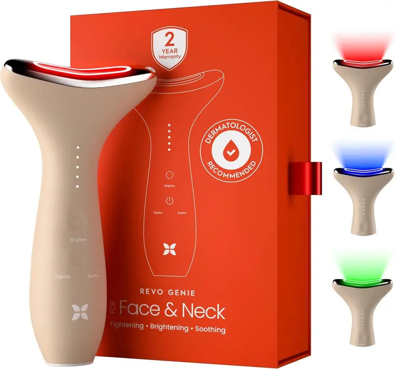 REVO Genie LED Facial Massager  Heated &amp; Vibrating Face &amp; Neck Lift Device