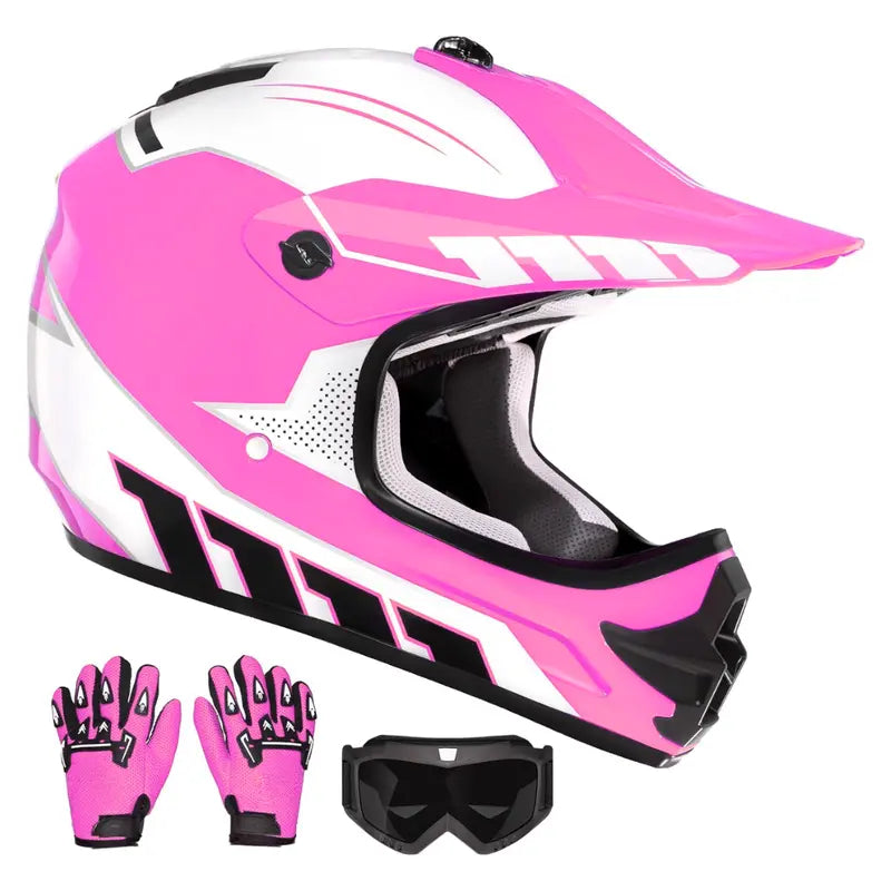 Youth Full-Face Dirt Bike Helmet Kit with Goggles and Riding Gloves