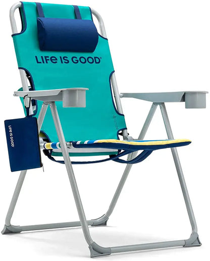 AKE Blue Compact Beach Chair  Short-Frame Design for Comfortable, Portable Seating