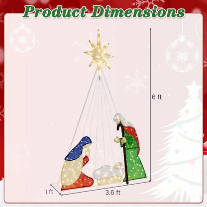 6-Foot Nativity Scene — Illuminated Holy Family Set with 240 Soft-Glow LED Lights
